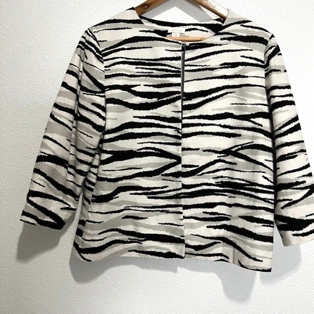 CHICO'S Open Jacket light Suit Blazer W/ Lining Top Jungle Print animal Sz 1 S